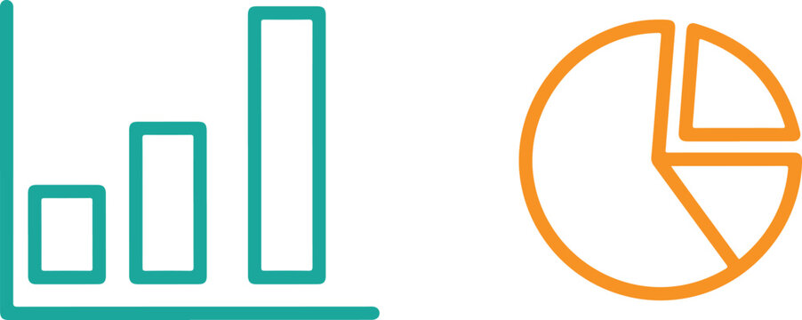 Minimalist bar graph and pie chart outline icons for data analysis