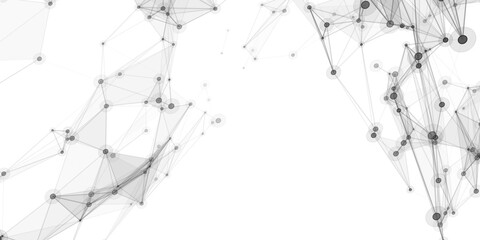 Abstract geometric background with connecting dots and lines with low poly triangle shapes. Polygonal Mesh Background Vector design digital technology concept Global network connection data structure. © Kainat 