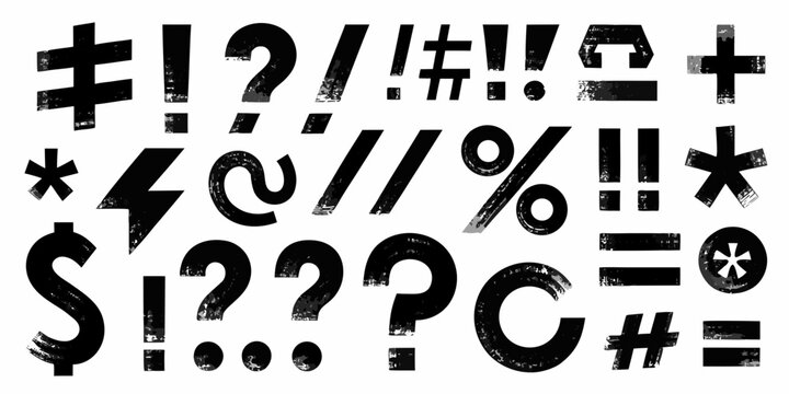 Collection Of Punctuation Marks And Symbols In A Distressed Black Style