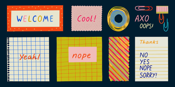 Colorful Vector Illustration Set Of Notepaper And Office Supplies