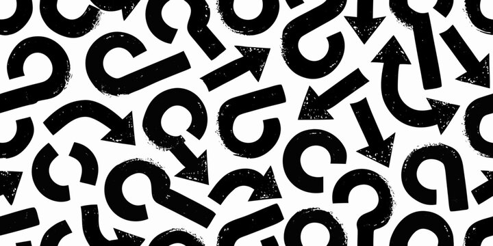 Arrow and question mark pattern black and white vector illustration