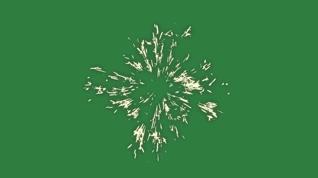 White flower and paint splashs snowfl explosion of isolated on green screen background