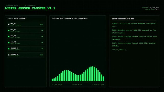 Server Cluster Network Dashboard Parallel Computing System Monitoring Animation.