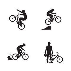 Naklejka premium Bicycle silhouette set with dynamic riding actions