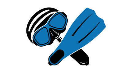 Snorkeling mask and flippers icon in blue and black. © Bakori