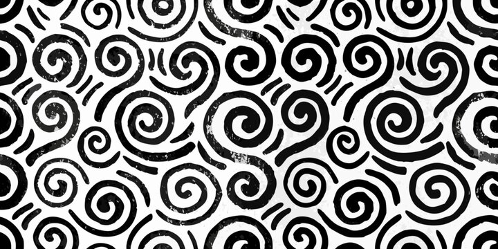 Swirling curl pattern seamless black and white vector illustration