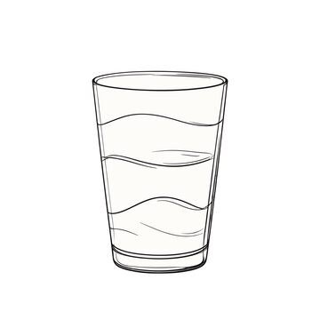 A simple drawing of a glass filled with clear liquid