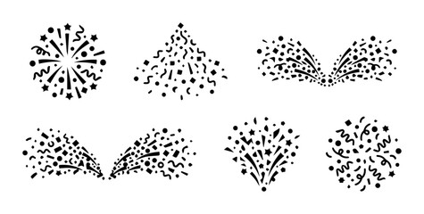 Exploding Fireworks Vector Icons, Festive Celebration Burst Graphics, Party Event Sparkler Elements, Black and White Abstract Explosions © Belal