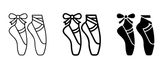 Ballet Pointe Shoes Icons, Line Art and Silhouette, Dance Footwear Graphics for Performance and Training © Belal