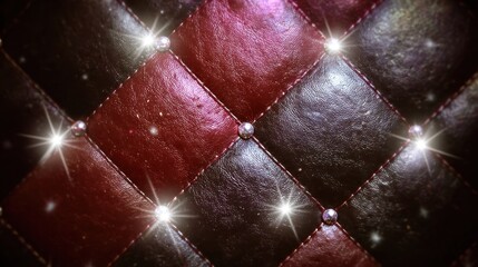 Naklejka premium Richly upholstered diamond-quilted surface displays alternating dark burgundy and deep brown panels accented with sparkling studs.