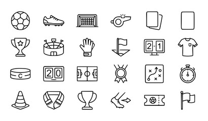 Soccer line icons set football stadium equipment and referee symbols © Alamin