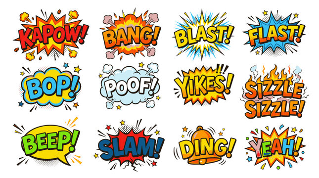Vibrant comic sound effect bubbles with Blast and Slam.