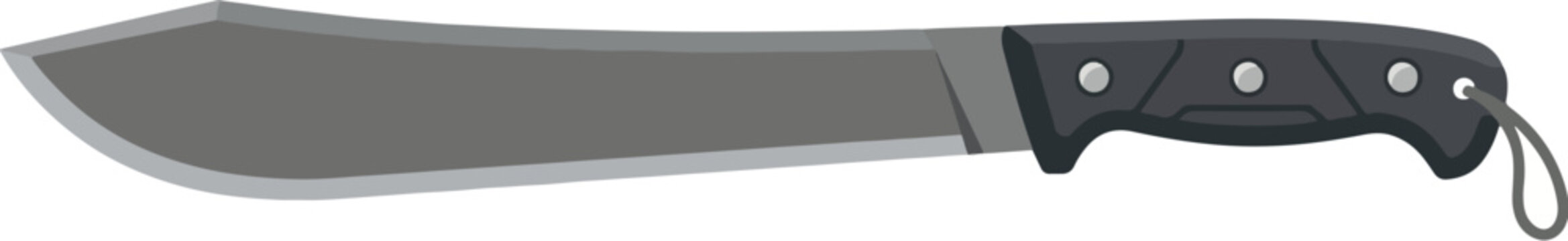 Sharp machete vector illustration with a black handle and lanyard, isolated on a white background