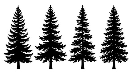 Obraz premium Diverse evergreen tree silhouettes for winter landscape and nature graphics. Vector illustrations symbolizing forest growth, natural beauty, and environmental harmony