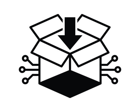 Digital delivery icon representing package download vector element