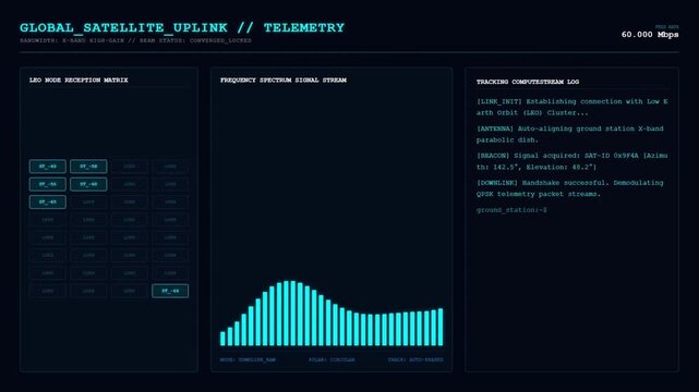 Satellite Uplink Telemetry Dashboard Global Communication Tracking Animation.