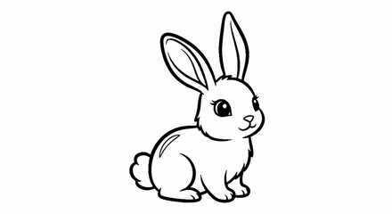 Obraz premium A cute cartoon rabbit sits on the ground looking happy and smiling