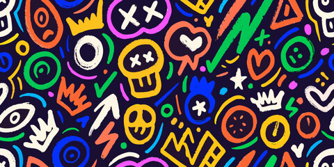 Fototapeta premium Neon graffiti doodle pattern colorful and seamless vector illustration