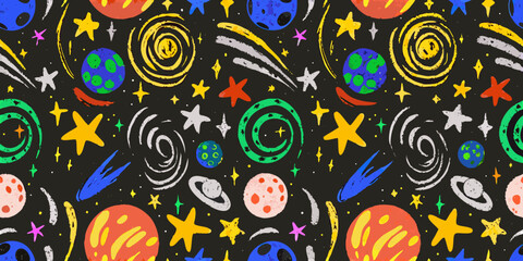 Colorful space universe pattern a seamless vector illustration © Milton