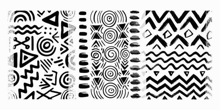 Black And White Abstract Doodle Pattern On White Background