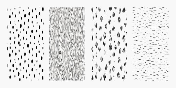 Hand drawn black and white linear pattern swatch with varied stroke styles