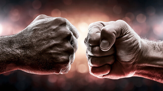 Fist to Fist: Close-Up of Male Hands in Intense Boxing Conflict on Dark Background
