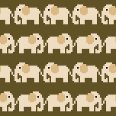 Naklejka premium Pixel art elephant silhouette pattern for textile