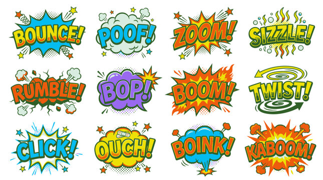 Green and orange comic sound effect graphics collection.