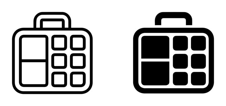 Two Briefcase Icons: Outline and Solid Fill, Business Travel and Work Symbolism