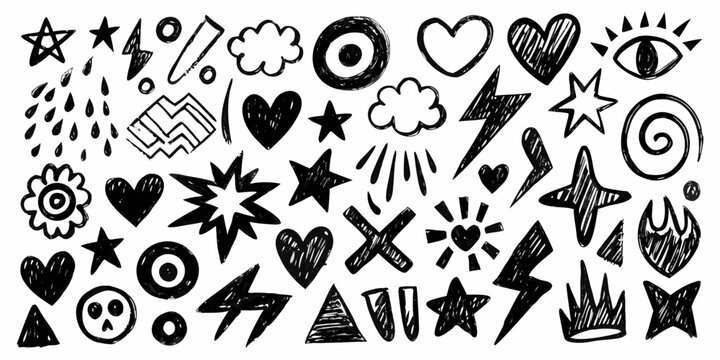 Hand Drawn Grunge Doodles Collection Black Vector Illustration