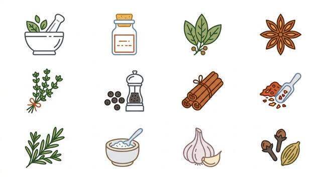 Collection of Culinary Herbs and Spices Icons.