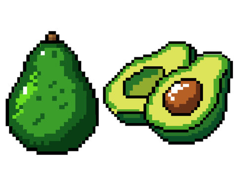 Set of Retro Pixel avocado fruits 8-bit vector graphic design