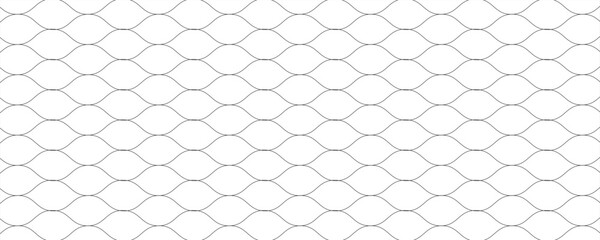PrintFishing or soccer net. Repeated hexagon pattern. Black wired mesh texture isolated on white background. Metallic or fabric fence, cage or lattice structure. Vector graphic Illustration. © Ariel