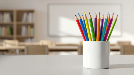 Fototapeta premium World Teachers Day colored pencils in classroom with copy space
