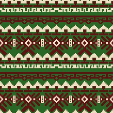 Pixel art ethnic geometric seamless pattern