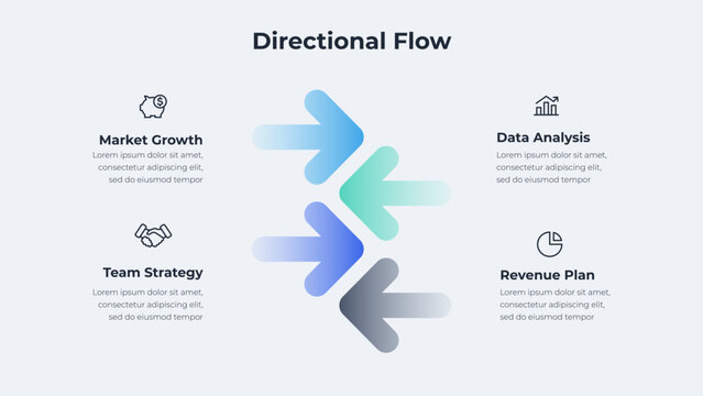 Four Step Alternating Arrow Infographic for Process Direction, Decision Flow and Business Presentation