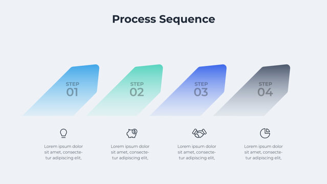Four Step Slanted Process Diagram for Workflow Sequence, Project Stages and Progress Presentation