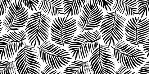 Tropical palm leaf pattern a monochrome black and white vector illustration © Mithun