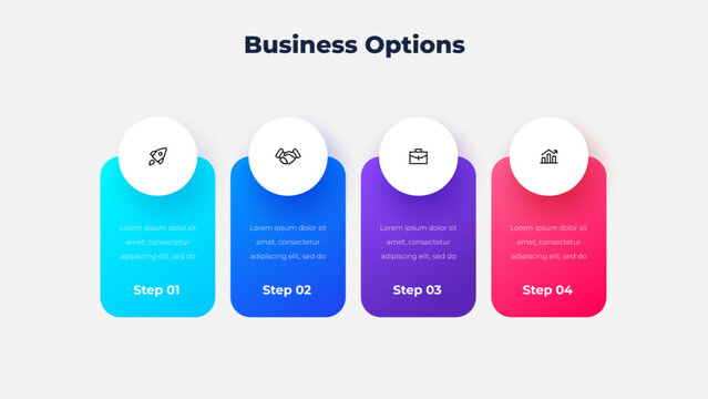 Four Step Business Options Infographic with Rounded Cards for Process Comparison and Presentation Layout