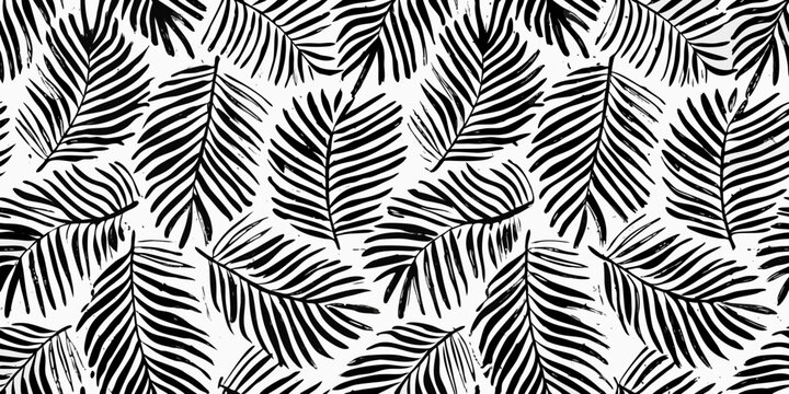 Tropical palm leaf pattern a monochrome black and white vector illustration