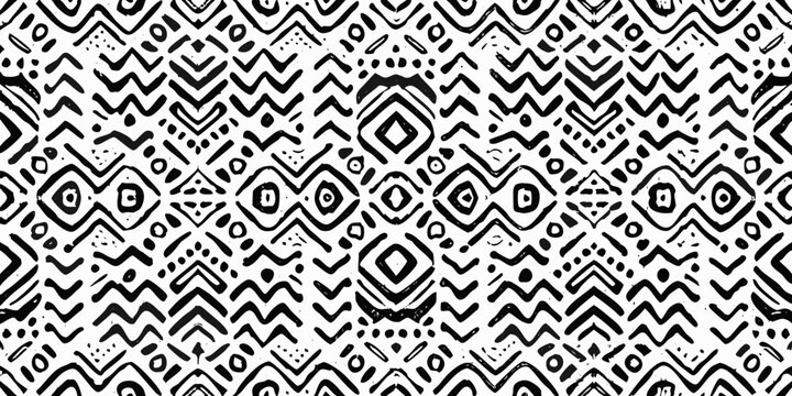 Geometric pattern with squares and zigzags black and white vector illustration