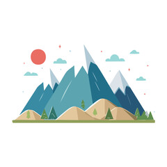 Fototapeta premium Flat design mountain landscape with sun and clouds