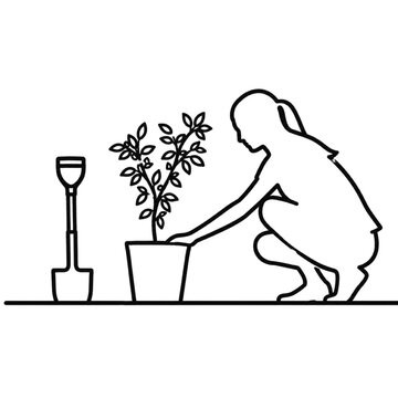 Young Girl Gardening with Potted Plant.