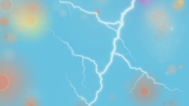 Electric blue lightning bolts crackle across a soft pastel sky filled with glowing pink heart shapes and golden bokeh circles in this mesmerizing digital motion animation video for creative projects.