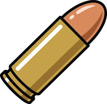 Bullet vector illustration. 9mm ammunition icon. Handgun cartridge design. Single bullet isolated on white. Brass casing copper tip shell. Firearm ammo graphic. Tactical weapon gear. Pistol bullet sti