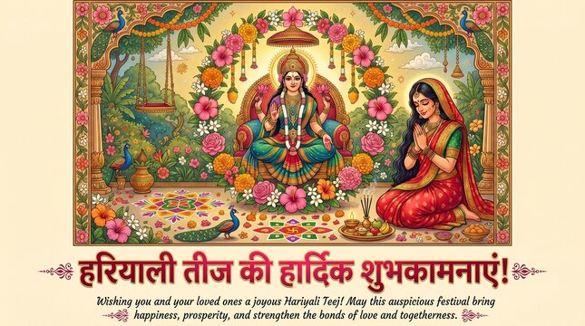 Vibrant Hariyali Teej Festival Celebration &ndash; Traditional Indian Cultural Poster Design