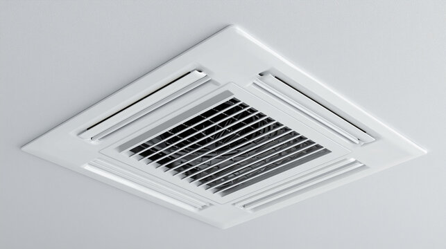 modern ceiling cassette air conditioner vent for climate control, HVAC ventilation system and indoor air circulation concept