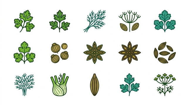 Collection of Fresh Herbs and Spices Illustrated.