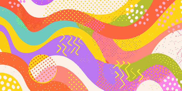 Abstract Memphis style vector background with colorful organic shapes