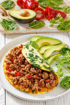Folded Omelet Stuffed With Ground Beef And Pepper